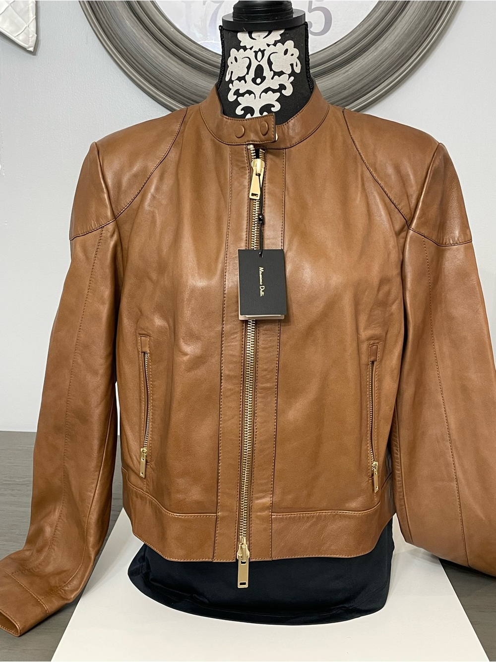 Massimo Dutti Women’s Genuine Leather Jacket XL Cognac Brown NWT